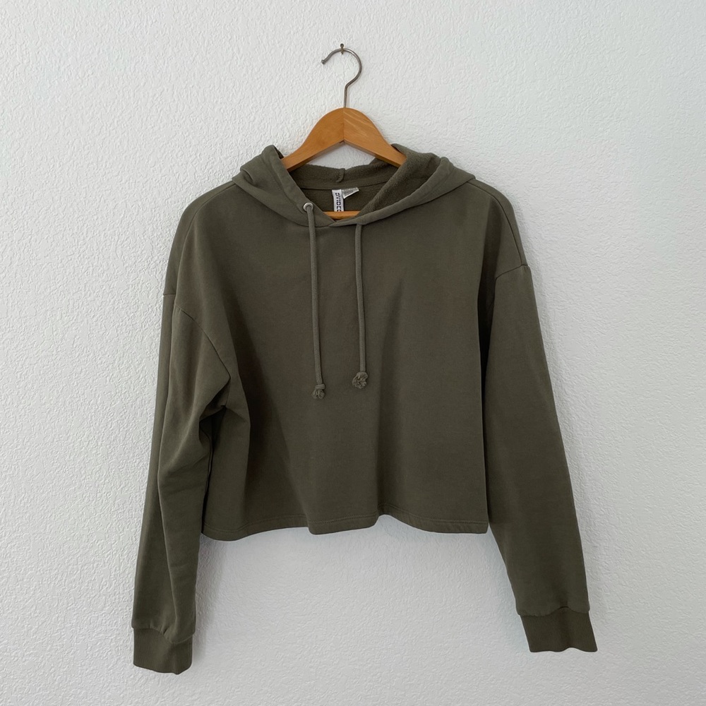 H&M Crop Olive Green Hoodie, Medium